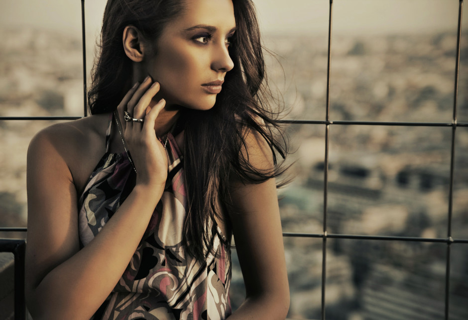 beauty posing over urban background